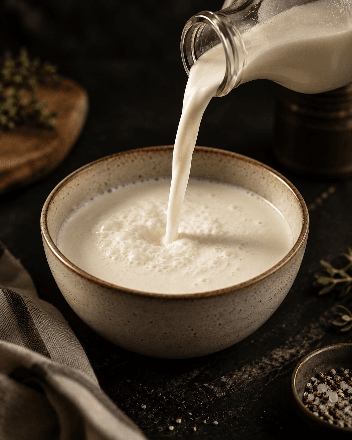 Low-fat buttermilk being poured into a bowl