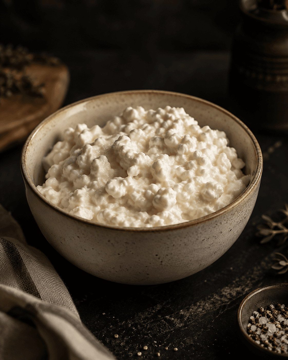 A bowl of cottage cheese, the creamy base of Ranch Haus ranch